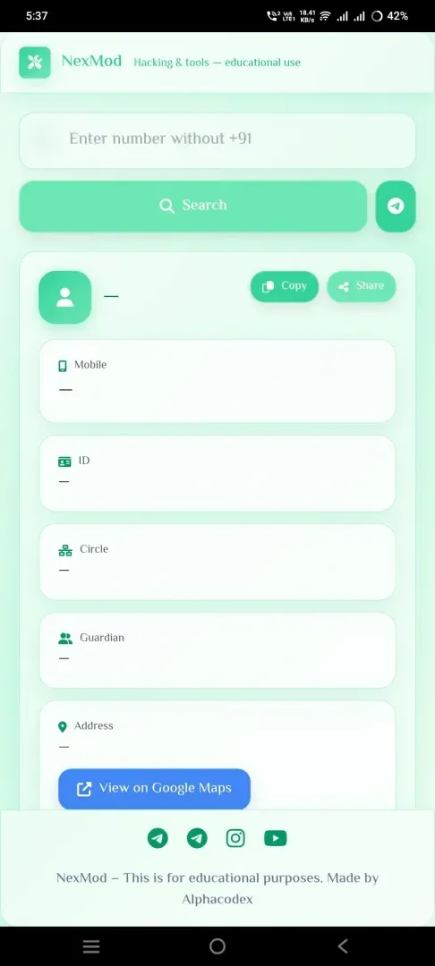 Screenshot of Num2Info